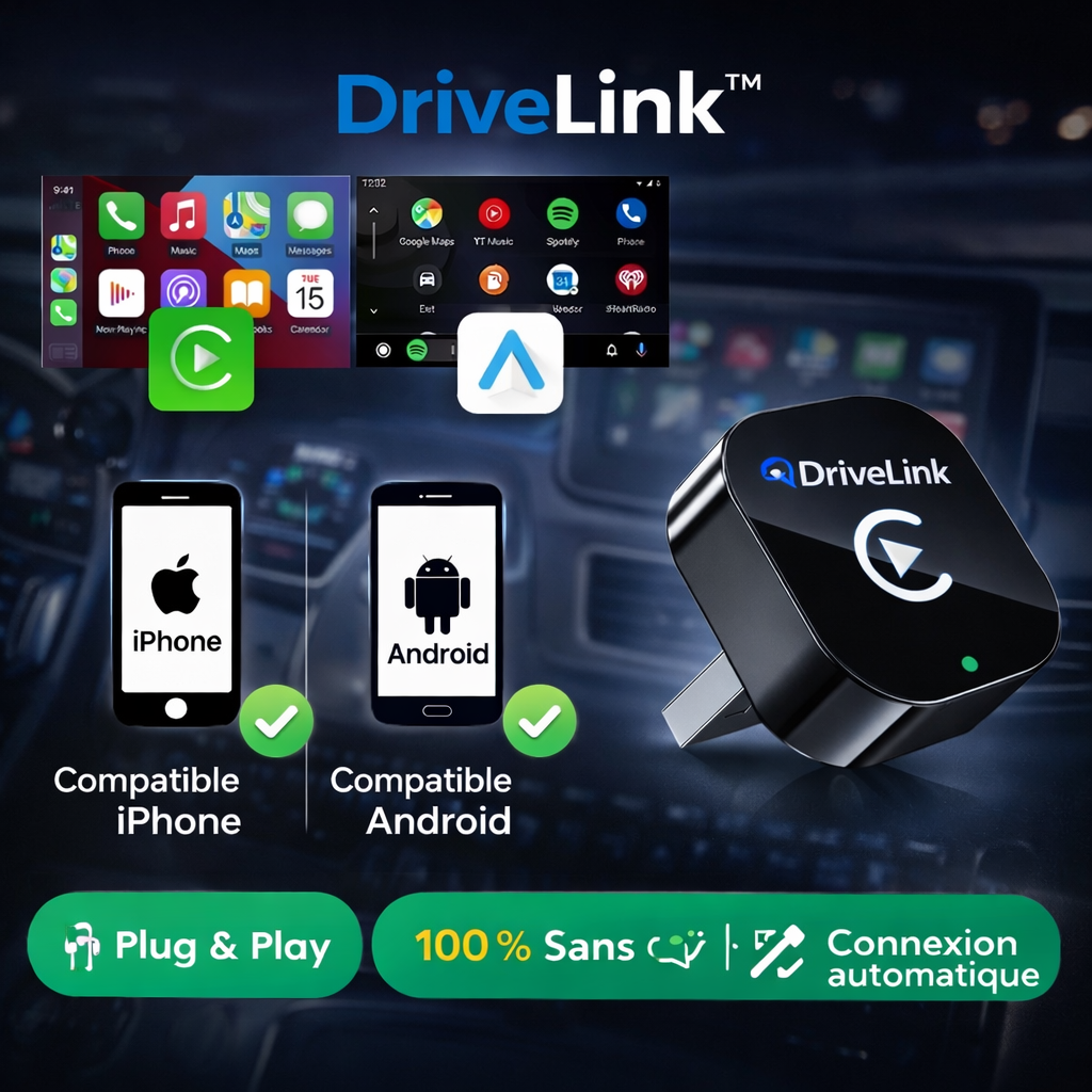 2026 DriveLink Adaptateur CarPlay / Android Auto Sans Fil - Connexion WiFi 5G Rapide - Plug and Play USB C